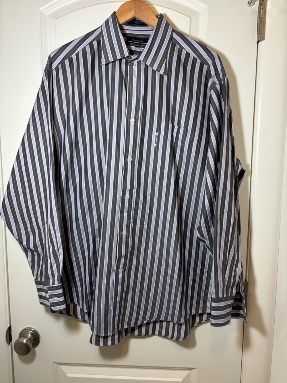 Faconnable Black and Light Purple Striped Dress Shirt